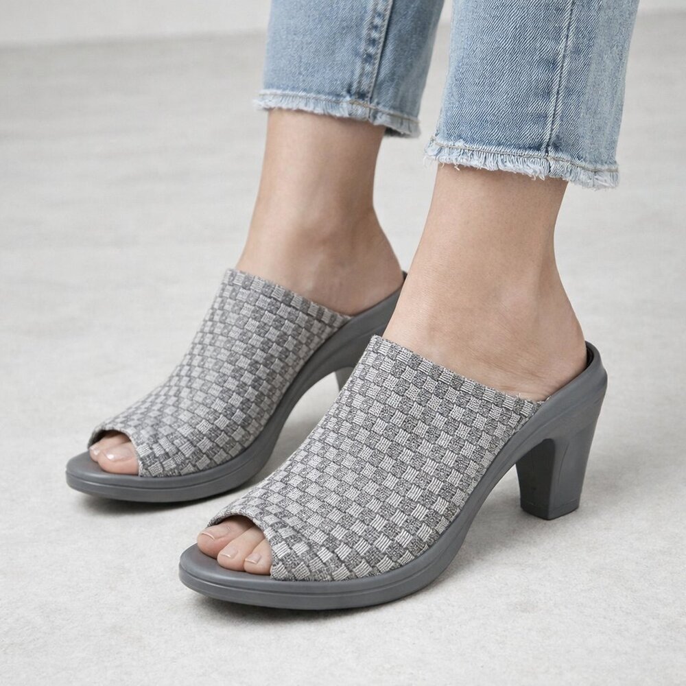 Bernie Mev Metallic Silver Grey Mule Heels Size 36